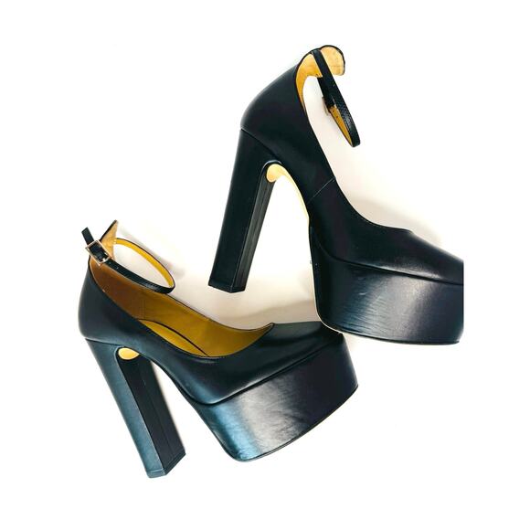 Tony Bianco Jaguar Platform Heels sz 7 Black Como Leather Ankle Strap Pump - Picture 8 of 10